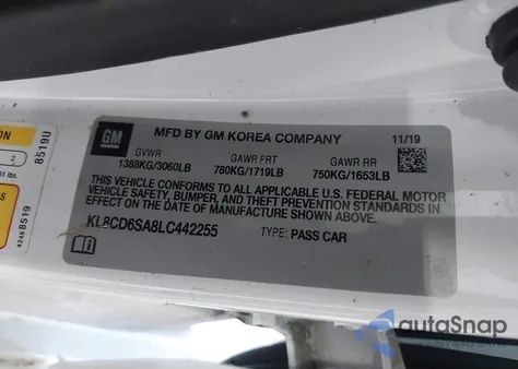 2020 Chevrolet Spark Fwd 1Lt Automatic z USA, uszkodzony, nr VIN KL8CD6SA8LC442255